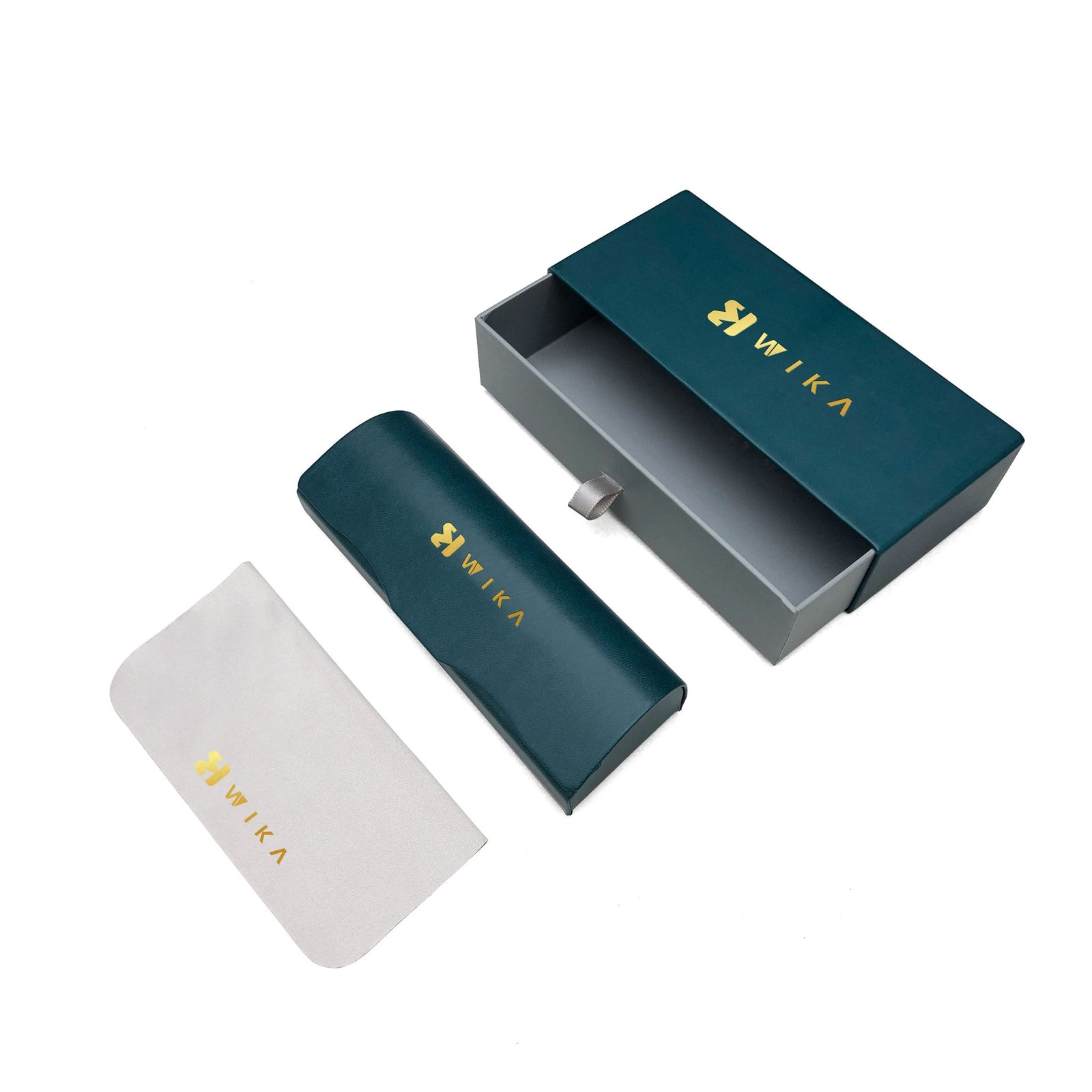 Custom Teal Leather-Look Eyewear Packaging Set | Image 5 | WIKA Packing