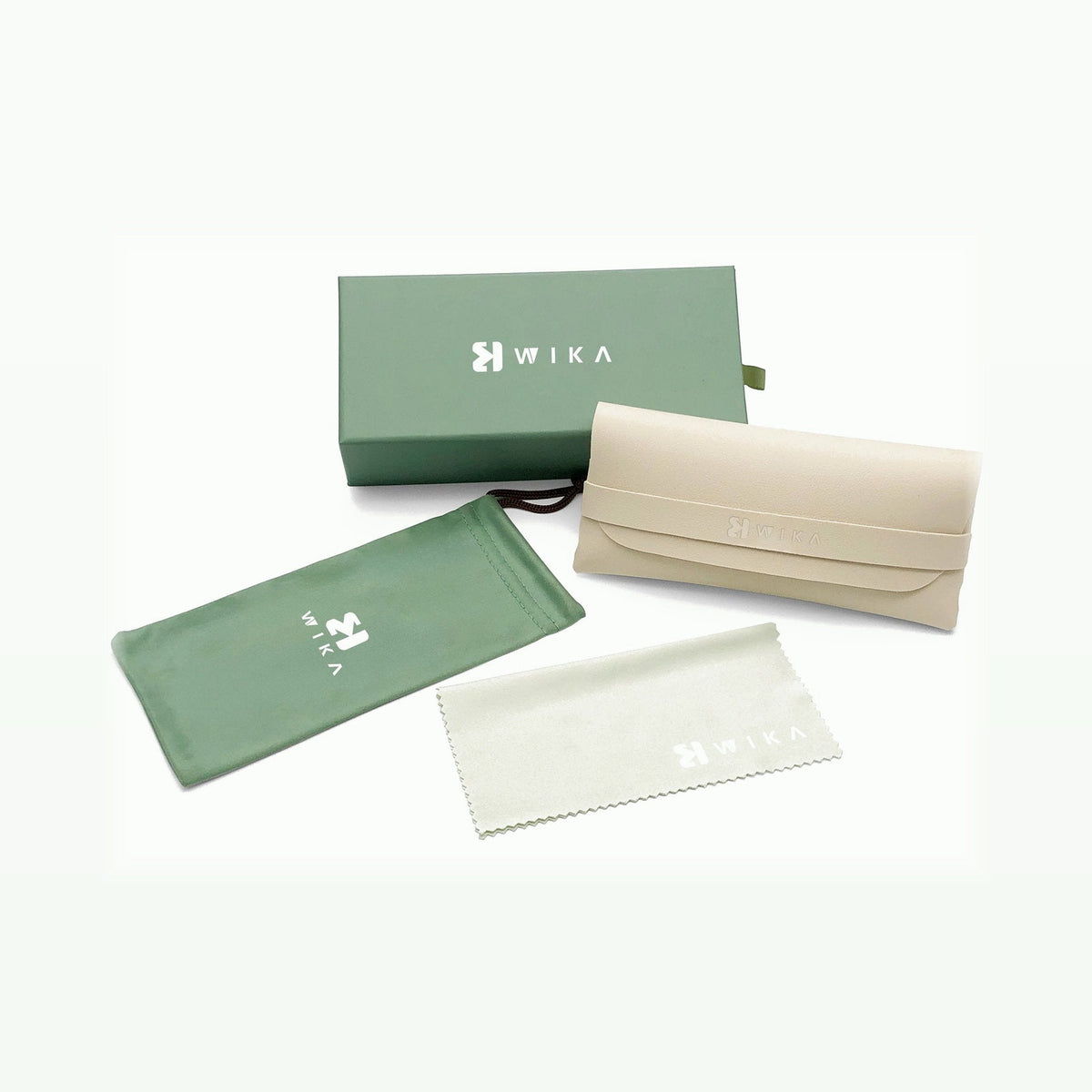 Custom Sage Green Soft Pouch Eyewear Packaging Set