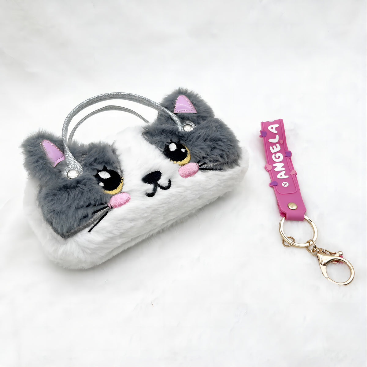 Gray and White Cat Kids Sunglasses Case — feature detail