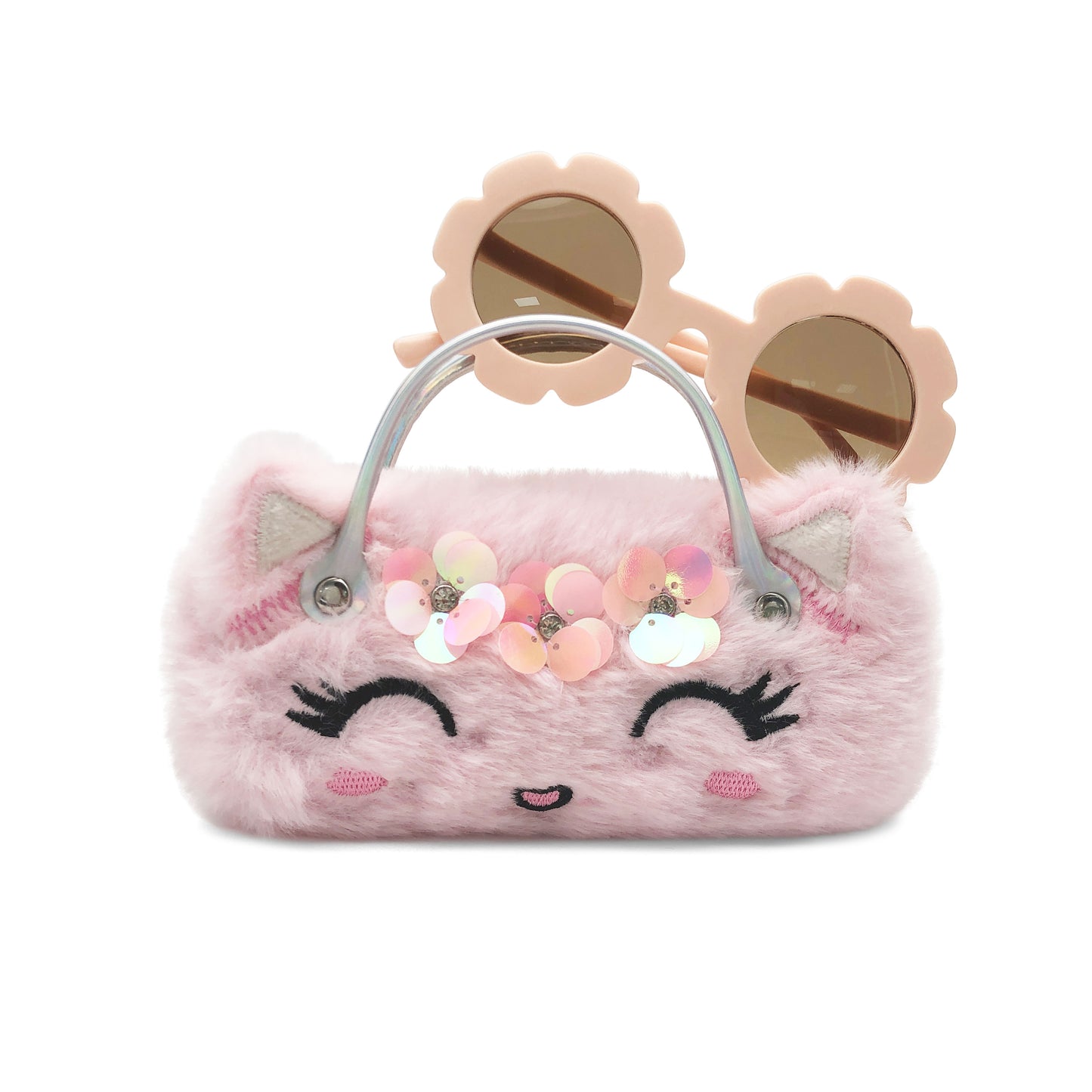 Pink Sequin Smile Kids Sunglasses Case — feature detail