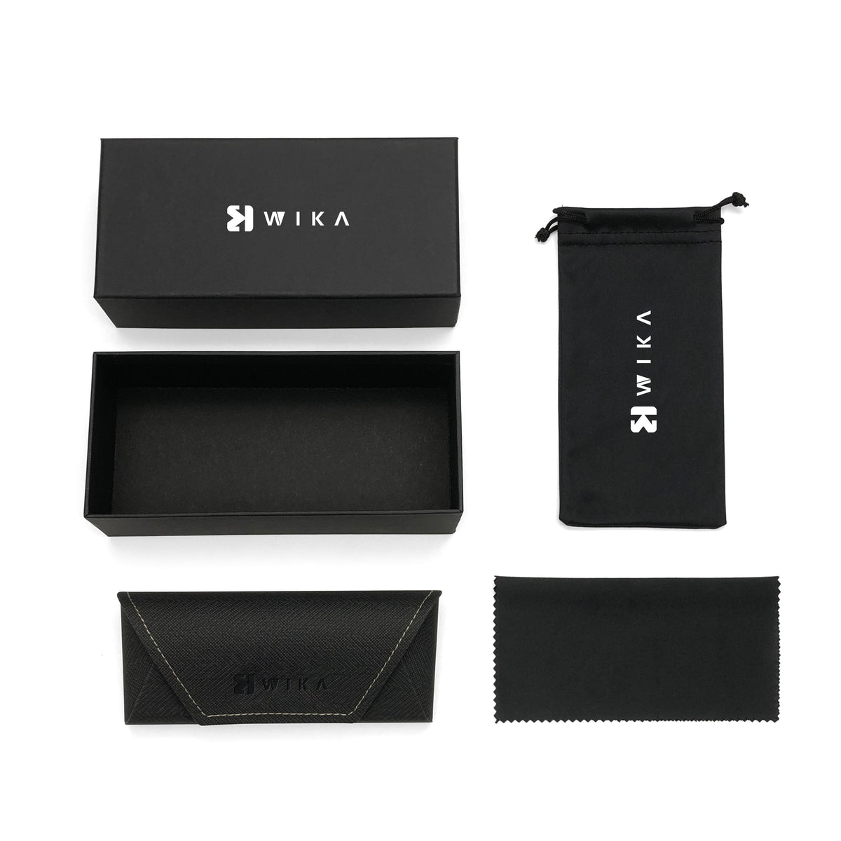 Overhead view of the open black box and accessories