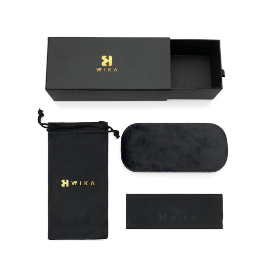 Coordinated custom eyewear packaging set with case, pouch, box and bag