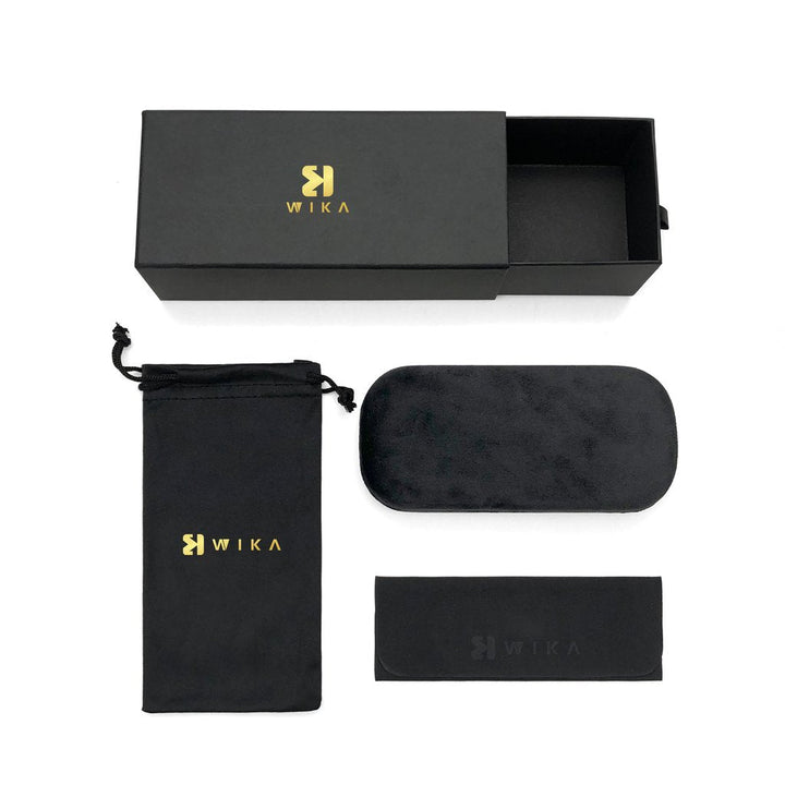 Coordinated custom eyewear packaging set with case, pouch, box and bag