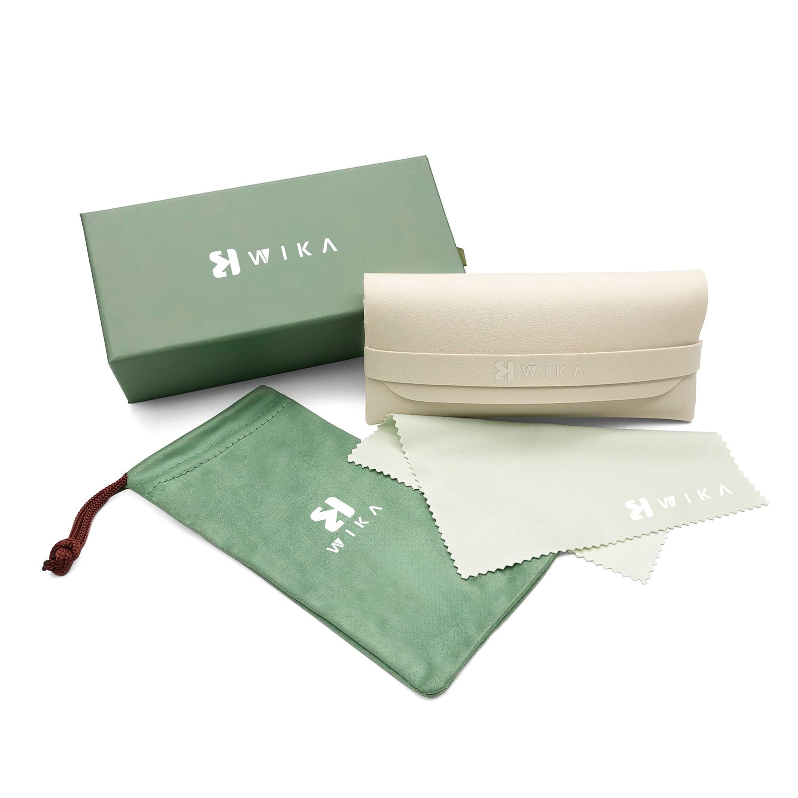 Custom Sage Green Soft Pouch Eyewear Packaging Set | Image 5 | WIKA Packing