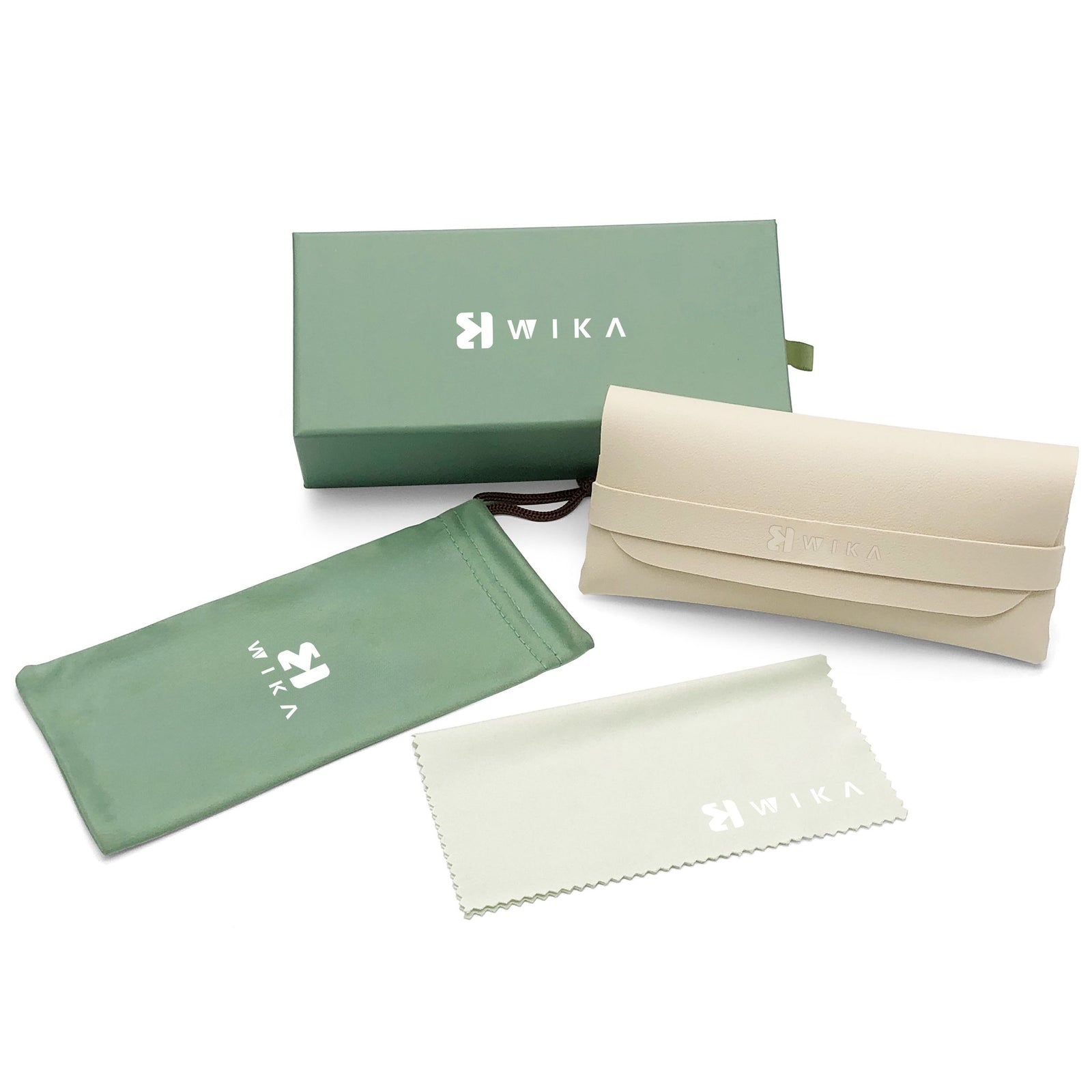 Custom Sage Green Soft Pouch Eyewear Packaging Set | Image 8 | WIKA Packing