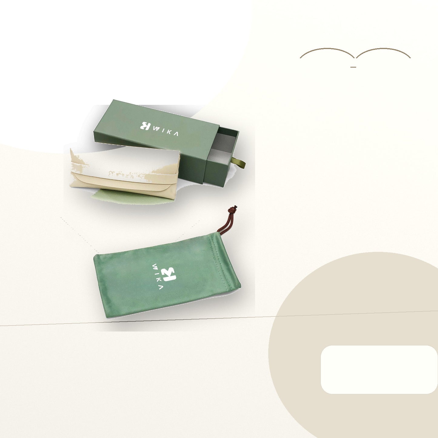 Custom Sage Green Soft Pouch Eyewear Packaging Set