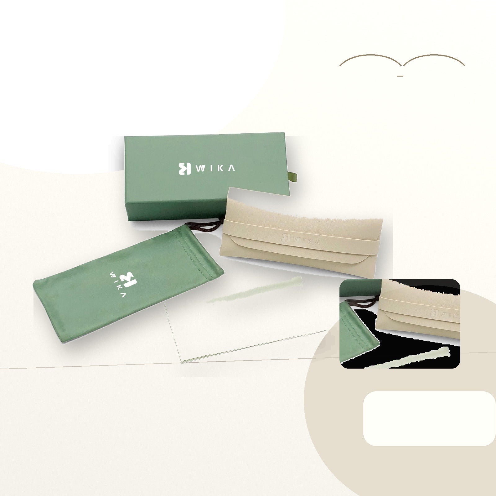 Custom Sage Green Soft Pouch Eyewear Packaging Set