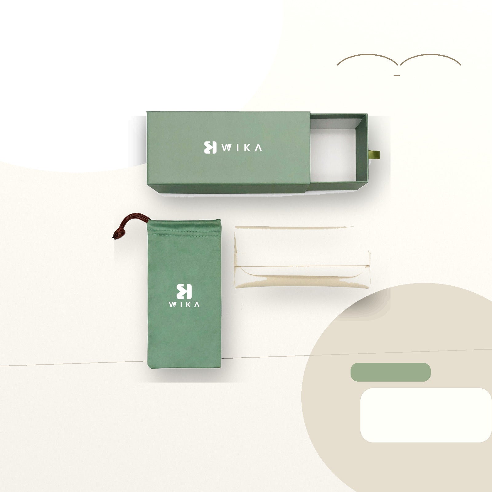 Custom Sage Green Soft Pouch Eyewear Packaging Set