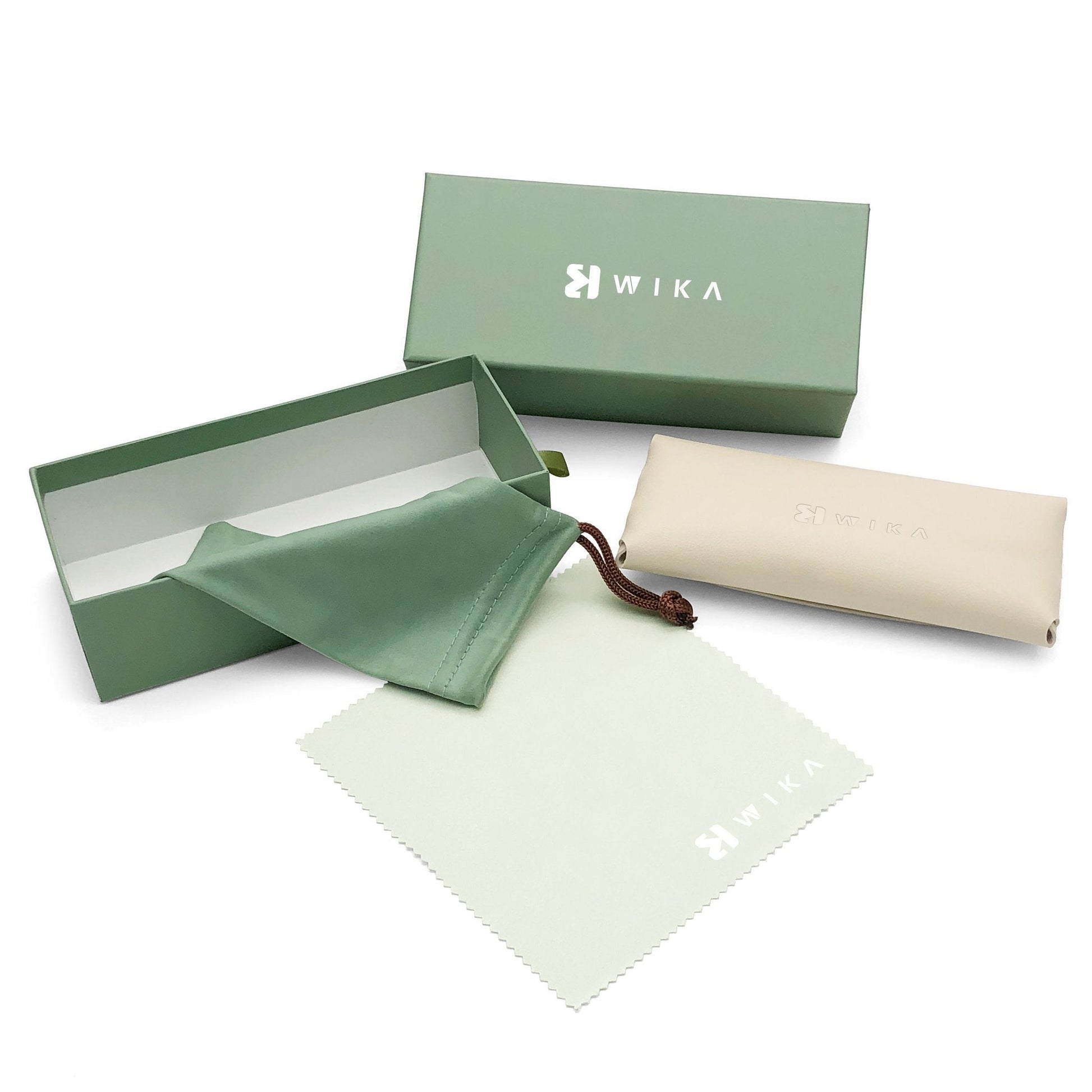 Custom Sage Green Soft Pouch Eyewear Packaging Set