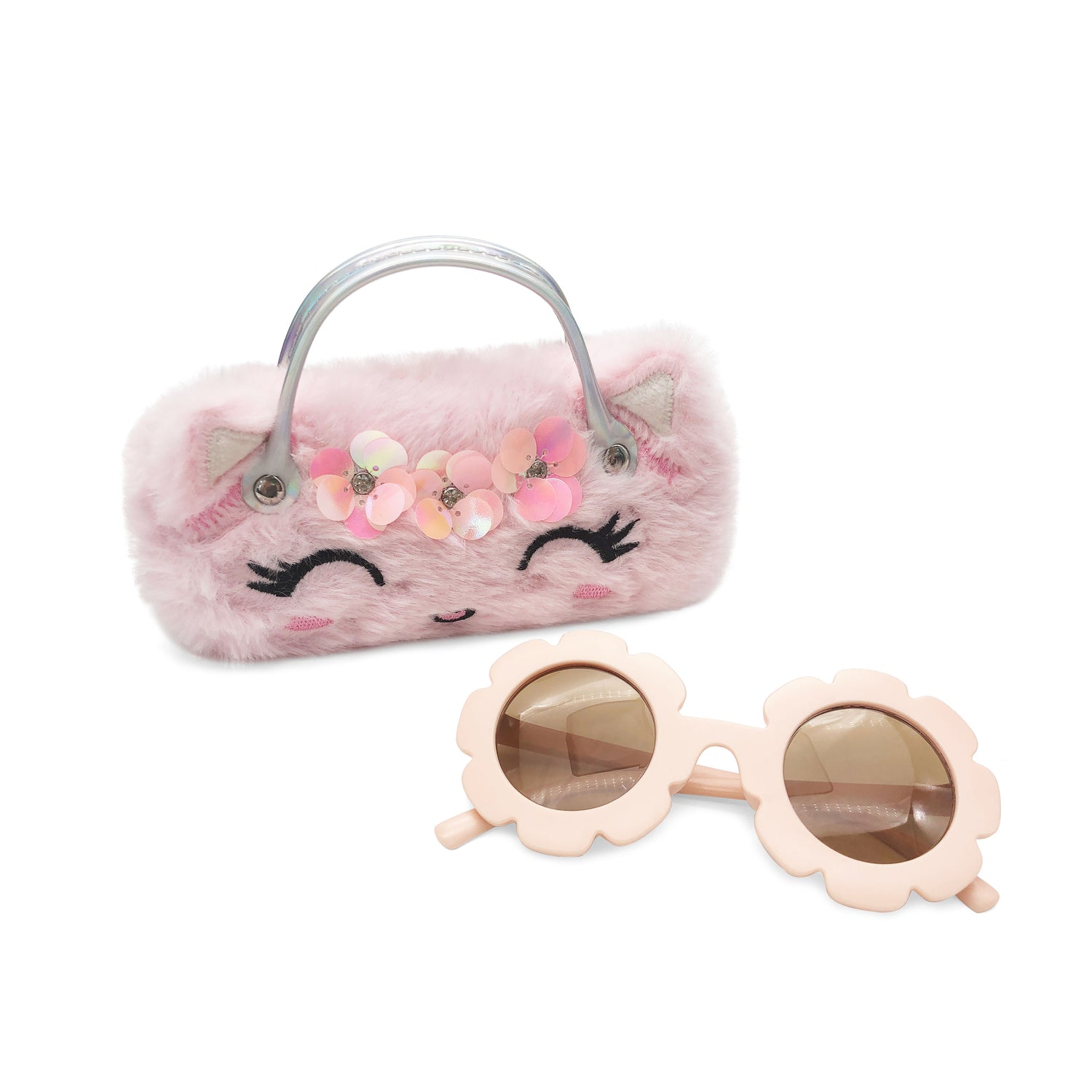 Pink Sequin Smile Kids Sunglasses Case — material detail