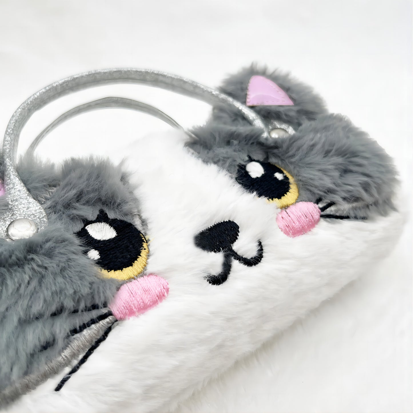 Gray and White Cat Kids Sunglasses Case — material detail