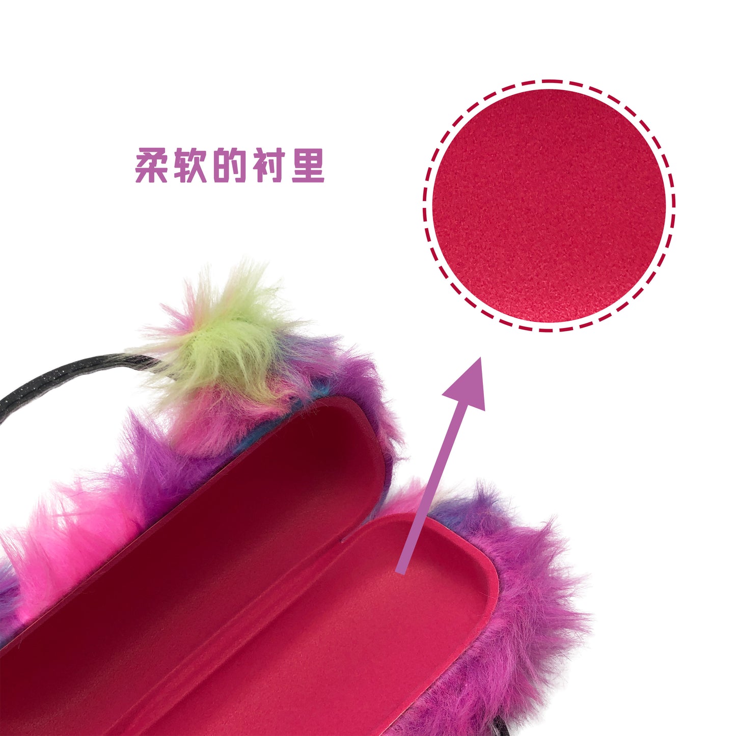 Colorful Furry Cat Kids Sunglasses Case — feature detail