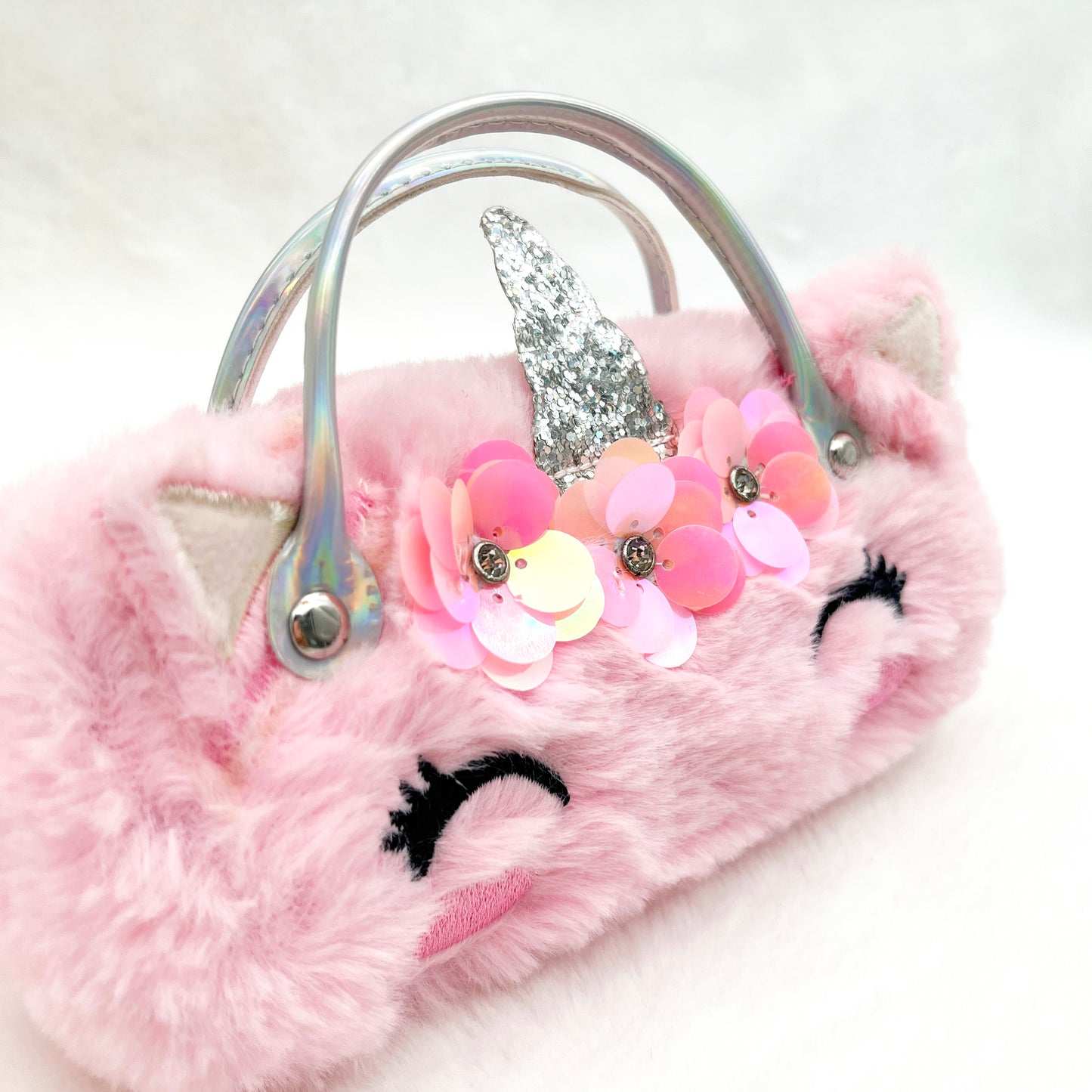 Silver Unicorn Kids Sunglasses Case — open case view