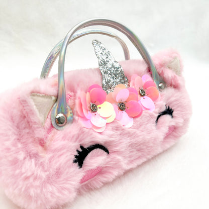 Silver Unicorn Kids Sunglasses Case — open case view