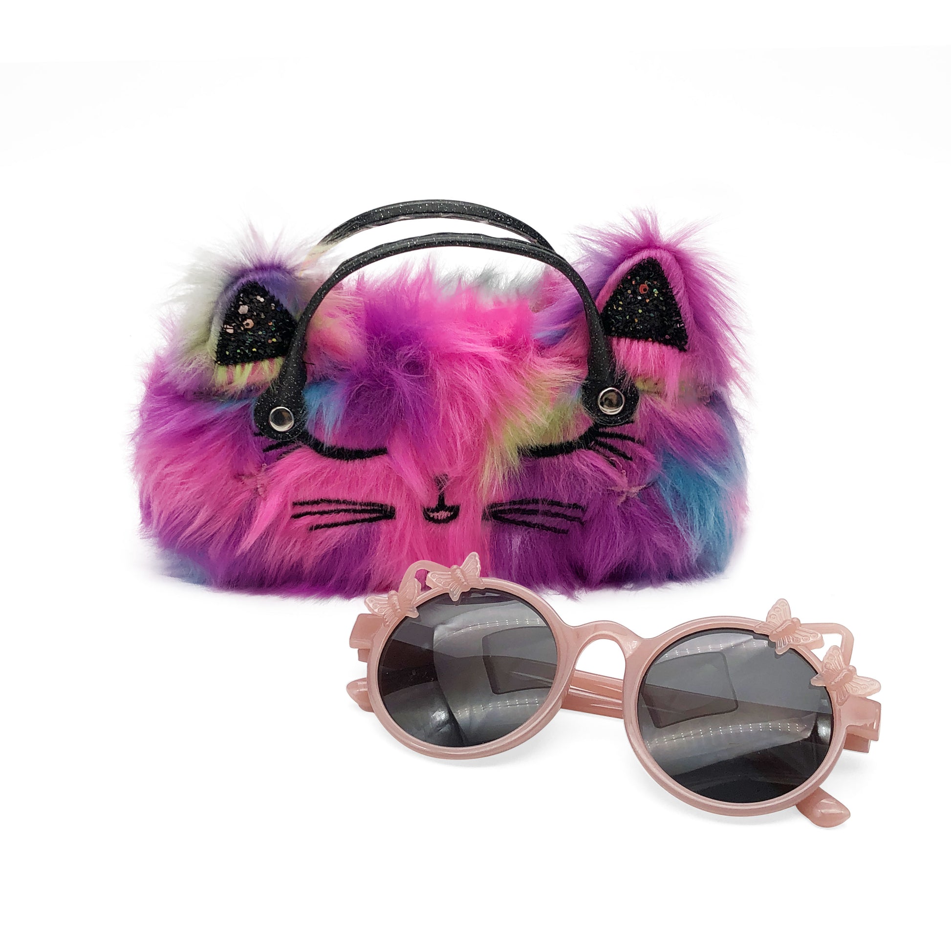 Colorful Furry Cat Kids Sunglasses Case — construction detail