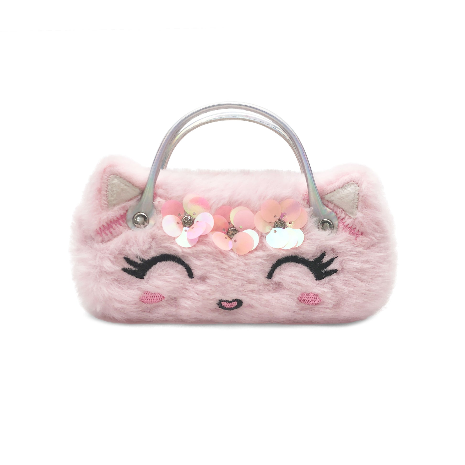 Pink Sequin Smile Kids Sunglasses Case — front view