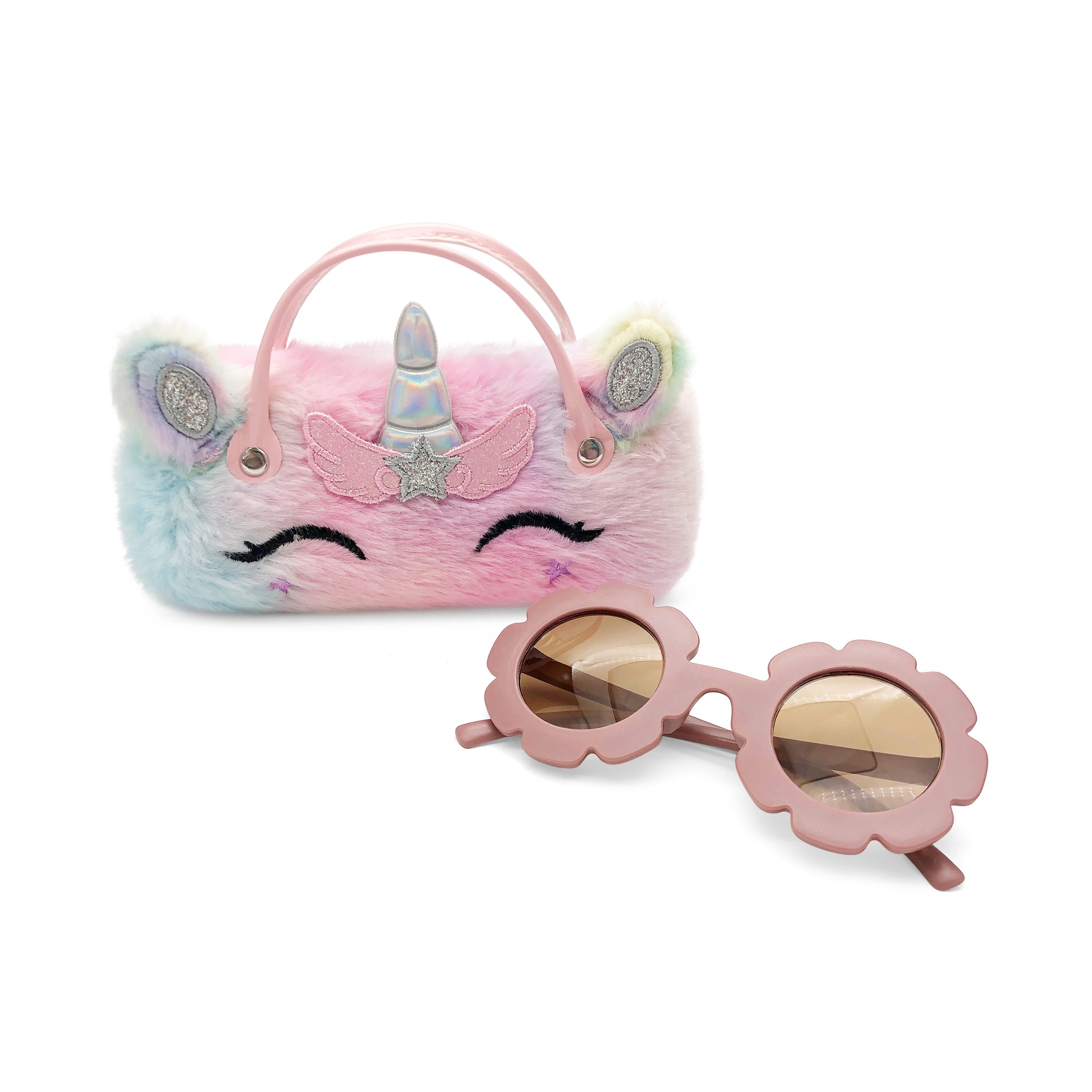 Colorful Unicorn Kids Sunglasses Case — open case view