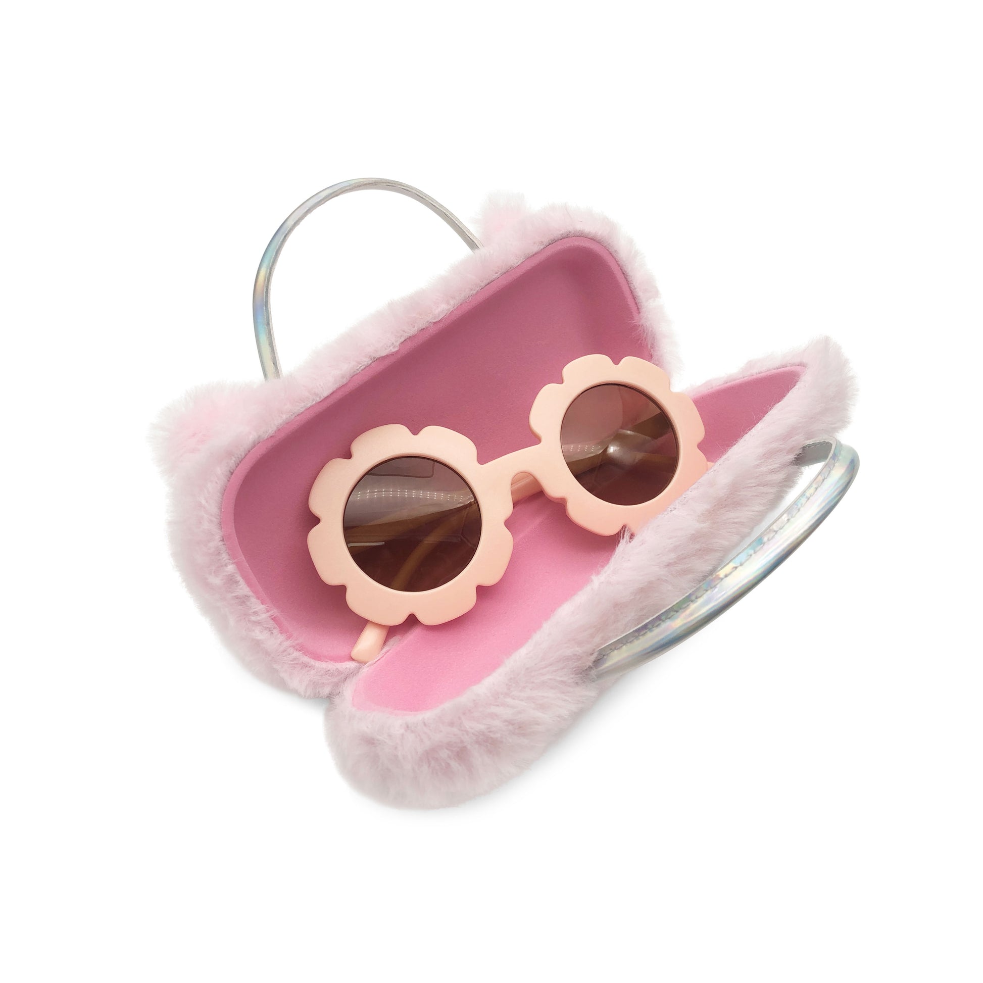 Pink Sequin Smile Kids Sunglasses Case — construction detail
