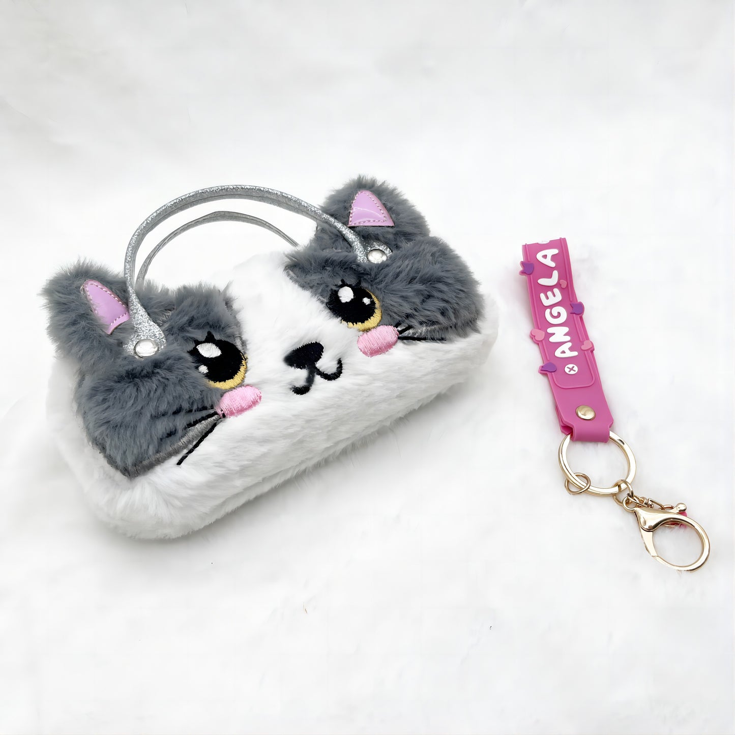 Gray and White Cat Kids Sunglasses Case — feature detail