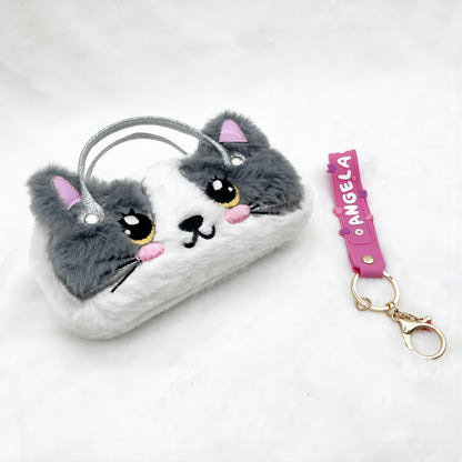 Gray and White Cat Kids Sunglasses Case — feature detail