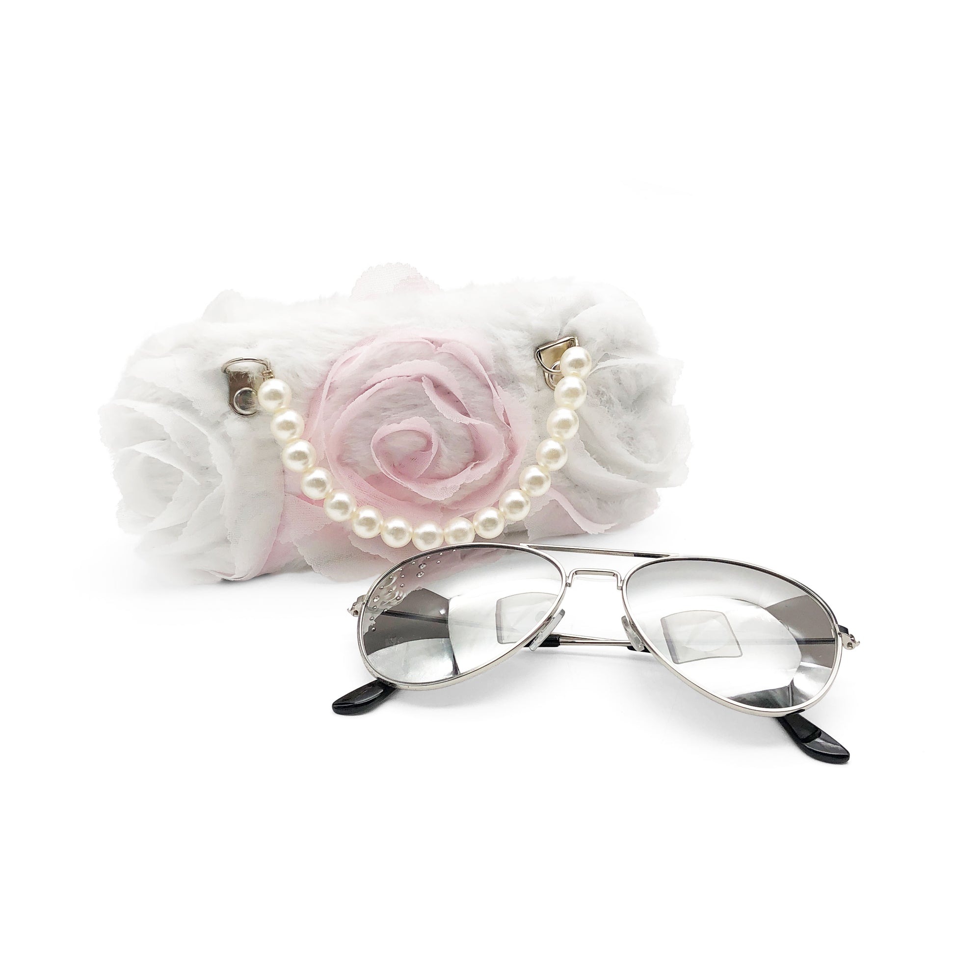 White Pearl Flower Kids Sunglasses Case — material detail