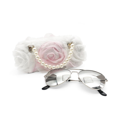 White Pearl Flower Kids Sunglasses Case — material detail