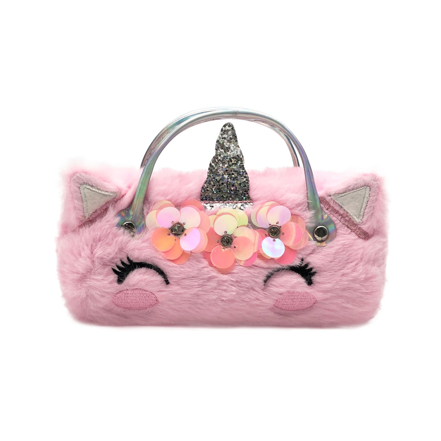 Silver Unicorn Kids Sunglasses Case — front view
