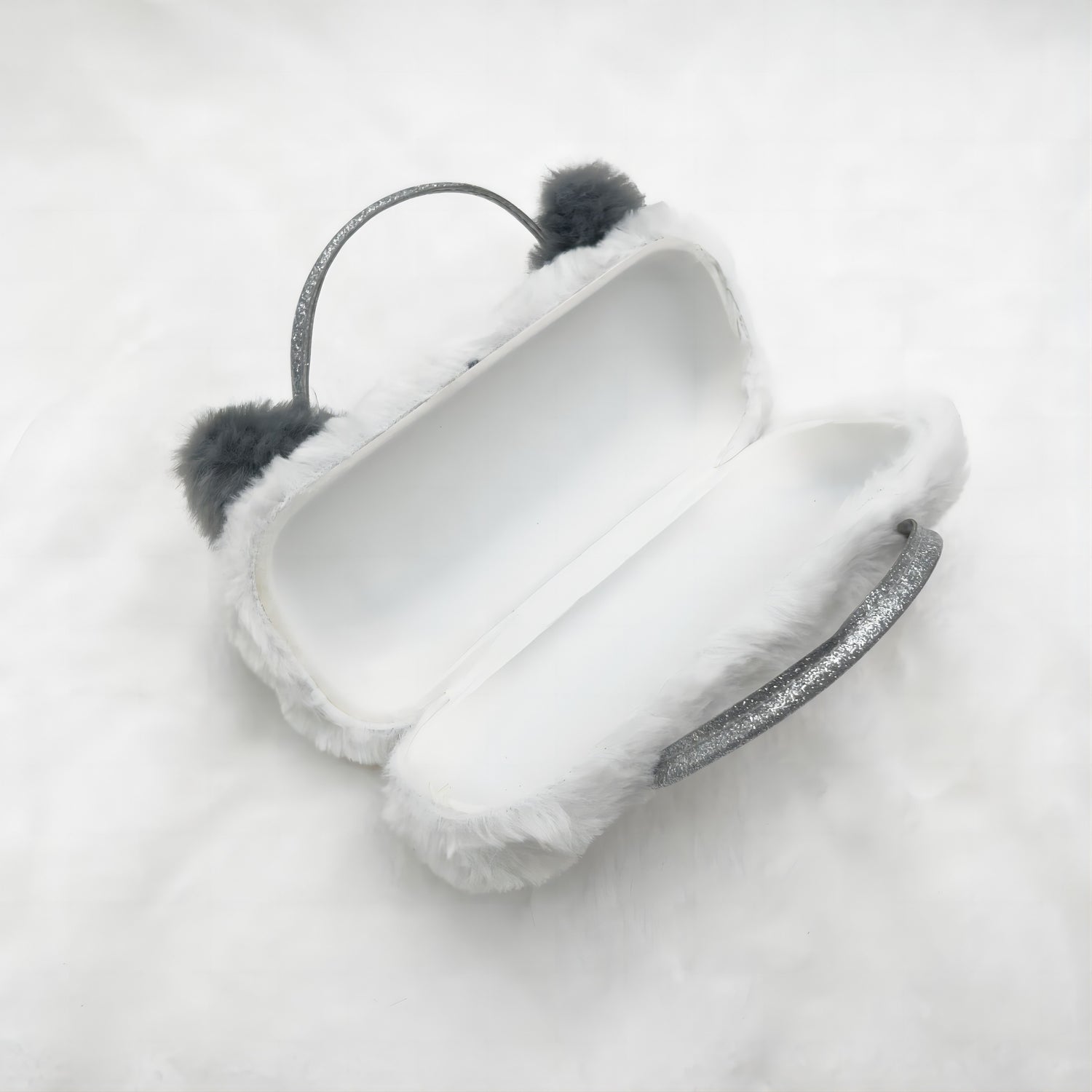 Gray and White Cat Kids Sunglasses Case — detail view