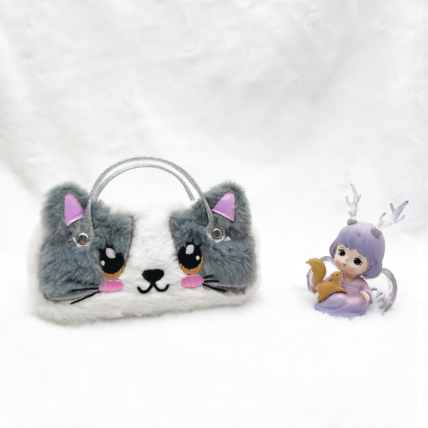 Gray and White Cat Kids Sunglasses Case — open case view