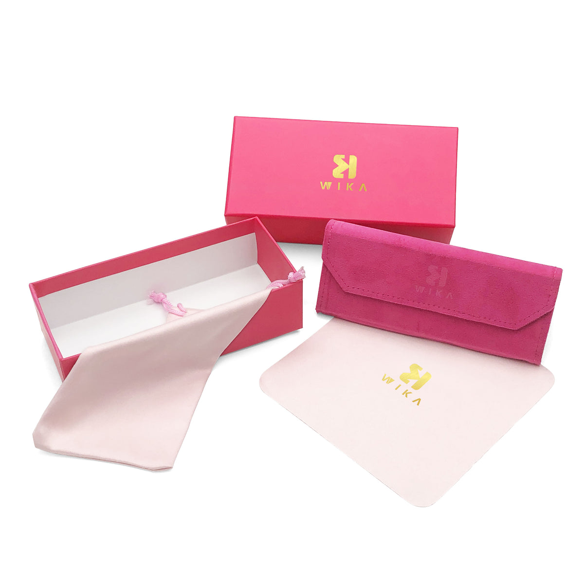 Pink packaging set with box drawer and case displayed