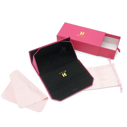 Open pink flap case showing a black interior