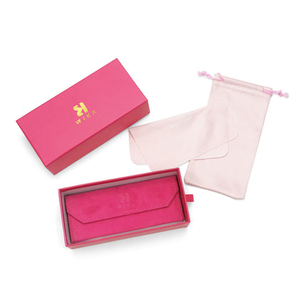 Top view of a pink case inside the drawer box
