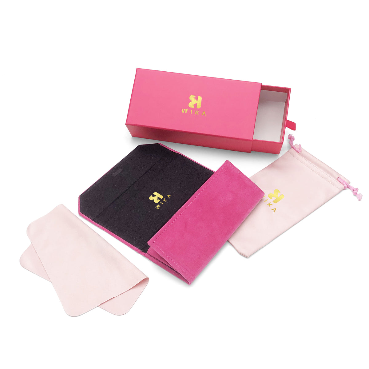 Pink packaging set with case panels spread open