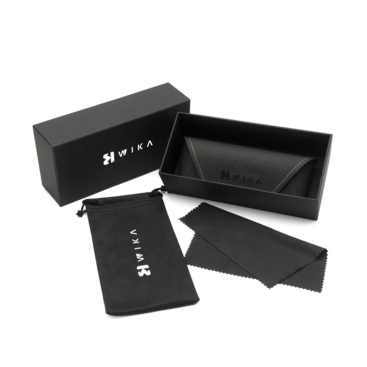 Black envelope case seated inside the box