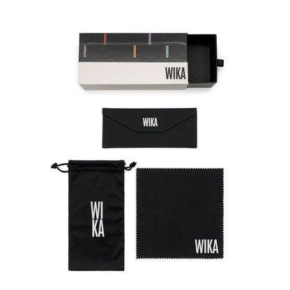 Printed drawer box with black case, pouch and cloth